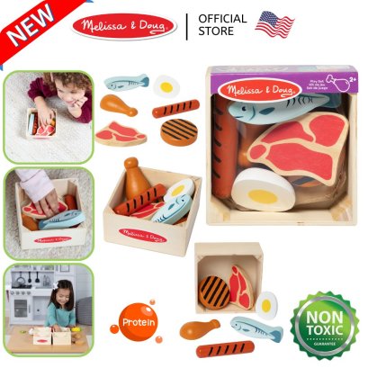 Melissa &amp; Doug Wooden Food Groups Play Set Protein รุ่น 95208 หมวดหมู่อาหาร โปรตีนเนื้อสัตว์ ของเล่นทำอาหาร พกพาง่าย