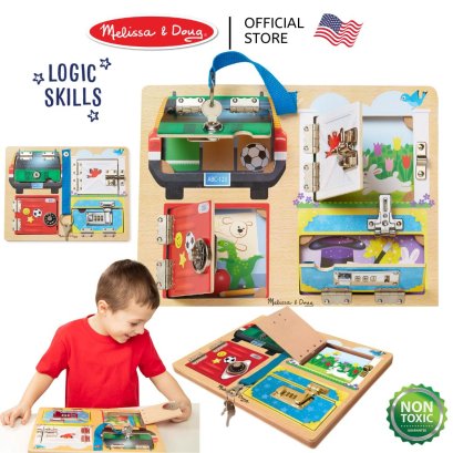 Melissa &amp; Doug Locks Board รุ่น 9540 ของเล่นไขกุญแจชนิดต่างๆ ทักษะจำเป็น ไม่มีชิ้นส่วนให้เก็บ