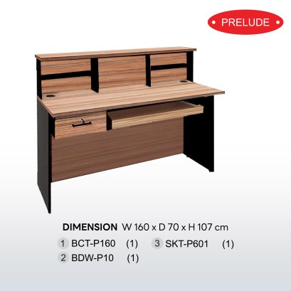 ชุดเคาน์เตอร์เดี่ยว 160 cm พร้อมลิ้นชักและรางคีย์บอร์ด SET 6  B-Walnut
