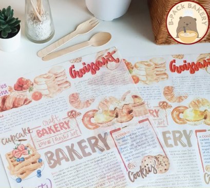 (30x30cm) กระดาษห่ออาหาร ลายหนังสือเบเกอรี่ / 100ใบ