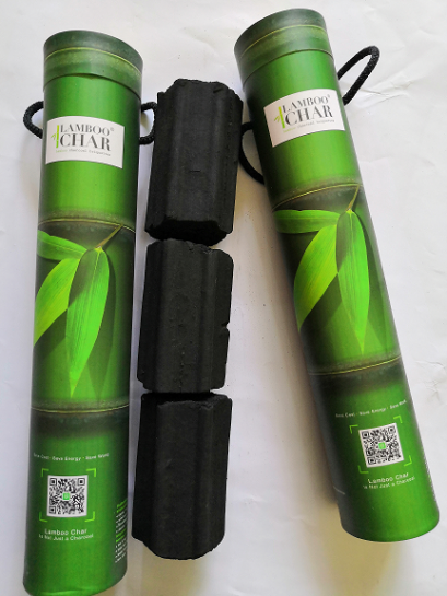 ถ่านไม้ไผ่อัดแท่งในกล่องกระบอกไม่ไผ่