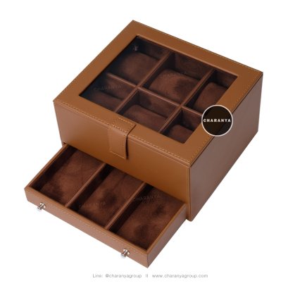 Watches Box Storage กล่องนาฬิกา 9 เรือน 2 ชั้น ลิ้นชัก หุ้มหนังและกำมะหยี่อย่างดี เกรดพรีเมี่ยม หรูหรา ใช้งานได้นาน 