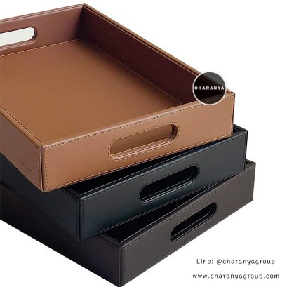 Leather Tray ถาดหนัง ถาดเสริฟ ถาดมีหูจับ ถาดใส่ของ ถาดใส่ขนม ถาดโรงแรม ถาดร้านอาหาร 