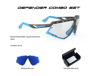 Defender Pyombo Matte / ImpactX Photochromic 2 Black+Multilaser Blue Combo Set