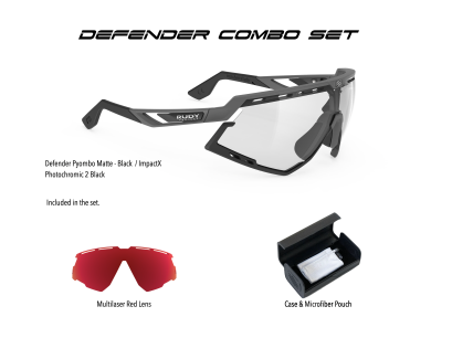 Defender Pyombo Matte - Black / ImpactX Photochromic 2 Black + Multilaser Red Combo Set