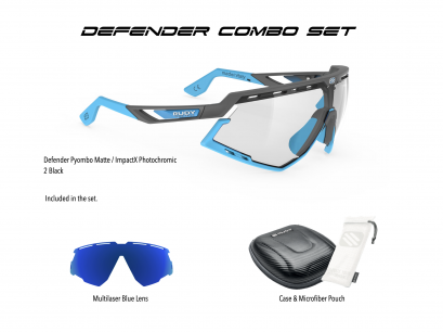 Defender Pyombo Matte / ImpactX Photochromic 2 Black+Multilaser Blue Combo Set