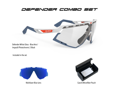 Defender White Gloss - Blue Avio / ImpactX Photochromic 2 Black + M. Blue Combo Set