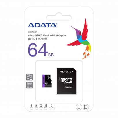 ADATA 64GB รุ่น Premier Micro SDHC Class 10 UHS-I Speed 80 MB/s With SD Adapter