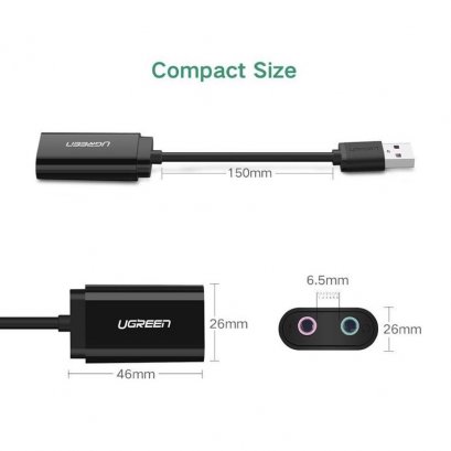 UGREEN USB Sound Card Audio Adapter หัวแปลงสัญญาณ USB เป็น ออดิโอ และ ไมโครโฟน External Stereo Sound AUX 3.5mm Headphone And Microphone Jack (30724)
