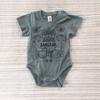 BANGKOK PARADISE ONESIE / 100% COTTON GREY GREEN