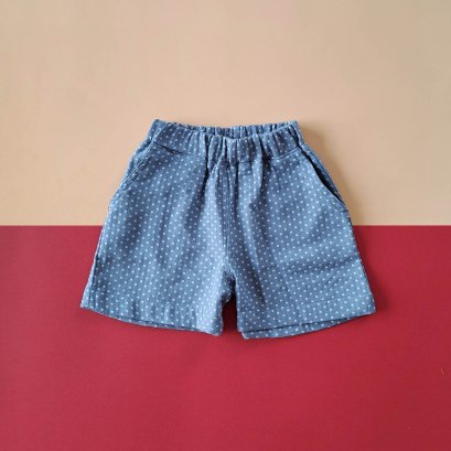 BOYS & GIRLS BLUE DOT ELASTIC WAISTBAND SHORTS  / 100% WOVEN COTTON