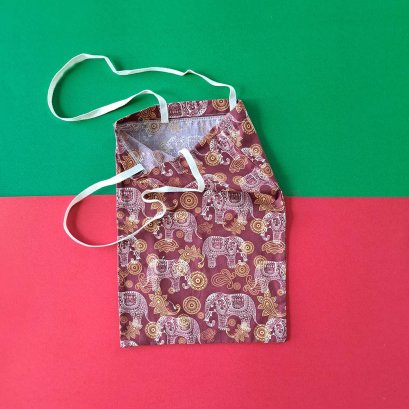 ถุงผ้าแทนการห่อของขวัญแบบนำกลับมาใช้ได้ผ้าคอตตอน100 % พิมพ์ลายช้างสีแดงอิฐ