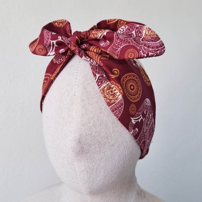 KIDS &amp; ADULTS HEADBAND ELASTIC BACK RED ELEPHANT 100% COTTON