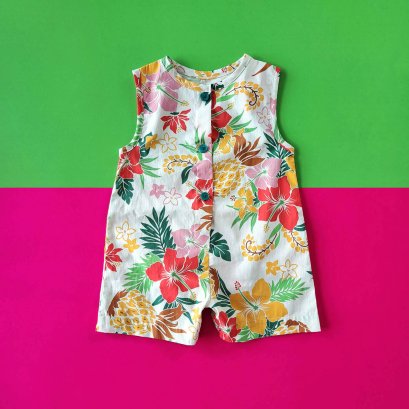 BOYS & GIRLS LIGHT KHAKI HAWAII ROMPER  100% PRINTED COTTON