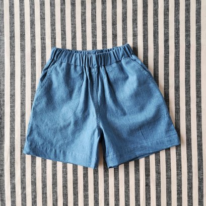BOYS & GIRLS LIGHT DENIM ELASTIC WAISTBAND SHORTS  / 100% COTTON