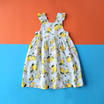 ELASTIC BACK LEMON DRESS 100% PRINTED COTTON