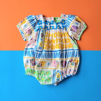 BUTTONS BACK PUFF SLEEVES PATCHWORK ROMPER 100% PRINTED COTTON *PRE-ORDER SHIP OUT 22 JUNE