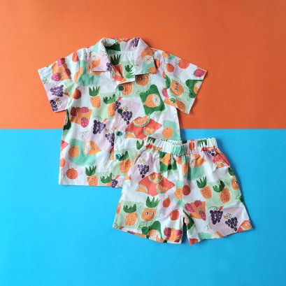 2 PACK BOYS & GIRLS SWEET POTATO SHIRT +ELASTIC WAISTBAND SHORTS  / 100% COTTON