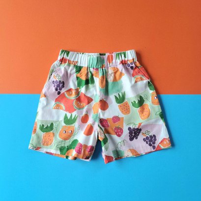 BOYS & GIRLS ELASTIC WAISTBAND SWEET POTATO SHORTS / 100% PRINTED COTTON