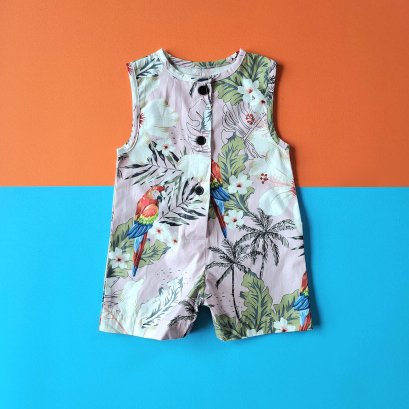 BOYS & GIRLS PARROT PINK ROMPER 100% PRINTED COTTON
