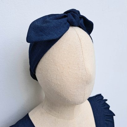 KIDS &amp; ADULTS HEADBAND ELASTIC BACK INDIGO LIGHT DENIM 100% COTTON DENIM