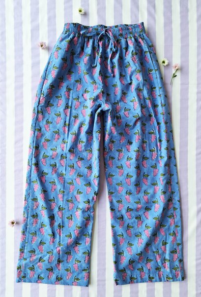 ADULTS WOMEN LONG PANTS ELASTIC WAISTBAND  100% COTTON INDIAN HAND BLOCK PRINTED *予約注文商品の発送予定日：6月15日～20日 PRE-ORDER ITEMS SHIPMENT 15-20 JUNE