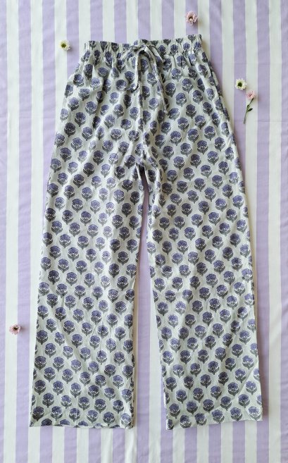 ADULTS WOMEN LONG PANTS ELASTIC WAISTBAND  100% COTTON INDIAN HAND BLOCK PRINTED *予約注文商品の発送予定日：6月15日～20日 PRE-ORDER ITEMS SHIPMENT 15-20 JUNE