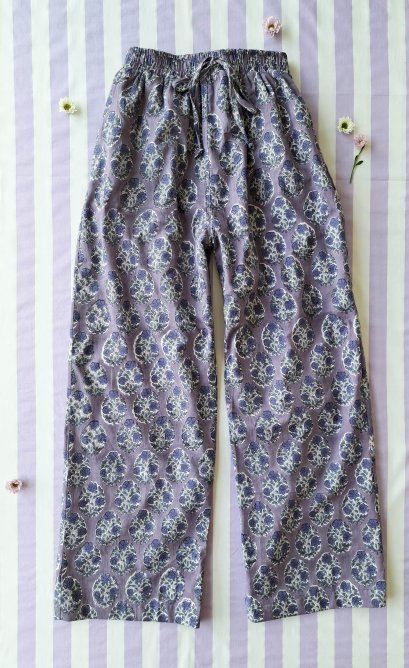 ADULTS WOMEN LONG PANTS ELASTIC WAISTBAND  100% COTTON INDIAN HAND BLOCK PRINTED *予約注文商品の発送予定日：6月15日～20日 PRE-ORDER ITEMS SHIPMENT 15-20 JUNE