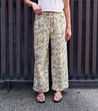 TEEN &amp; ADULTS WOMEN LONG PANTS ELASTIC WAISTBAND 100% COTTON MACHINE PRINTED FABRIC .ティーン・大人女性用ロングパンツ（ウエストゴム・綿100%・機械プリント生地）