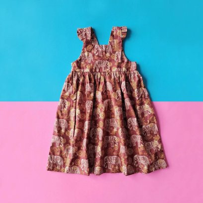 ELASTIC BACK DRESS RED ELEPHANT 100% PRINTED COTTON