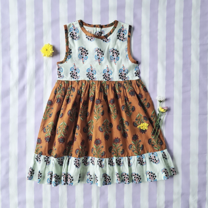 BUTTONS BACK CRAFTED BOHO  DRESS 100%  COTTON INDIA HAND BLOCK PRINTED