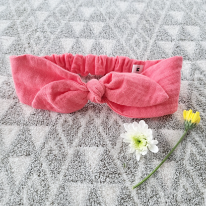 KIDS & ADULTS HEADBAND ELASTIC BACK BRIGHT NEON PINK 100% SOFT MUSLIN COTTON
