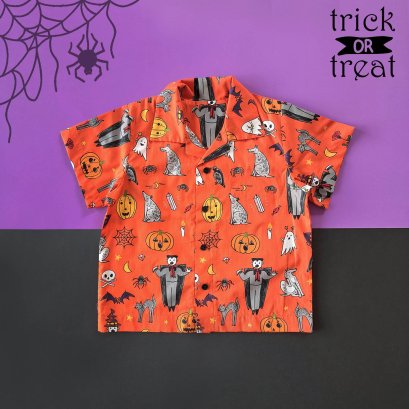 BOYS & GIRLS HALLOWEEN DRACULA ORANGE SHIRTS  / 100% PRINTED COTTON