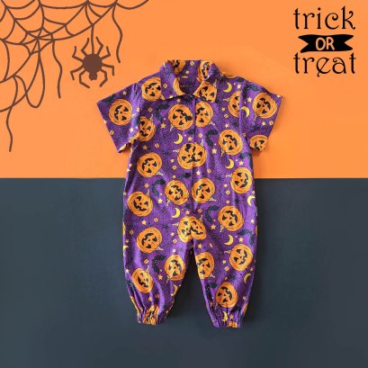 HALLOWEEN PUMKINS PURPLE JUMPSUIT 100% COTTON PRINTED
