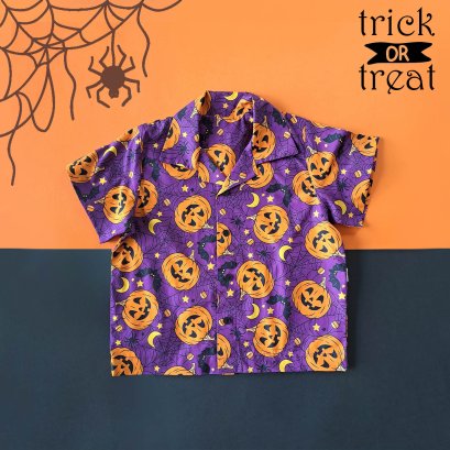 BOYS & GIRLS HALLOWEEN PUMKINS SHIRTS PURPLE / 100% PRINTED COTTON