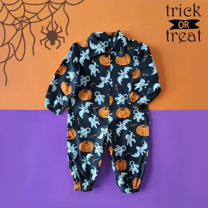 HALLOWEEN GINGERBREAD BLACK JUMPSUIT 100% COTTON PRINTED