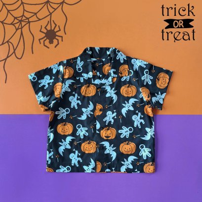 BOYS &amp; GIRLS HALLOWEEN GINGERBREAD BLACK SHIRTS  / 100% PRINTED COTTON