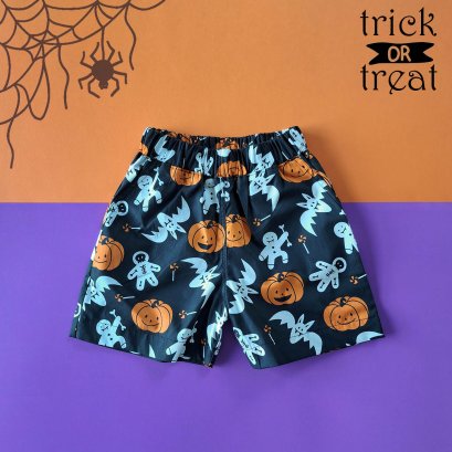 BOYS & GIRLS HALLOWEEN GINGERBREAD BLACK  ELASTIC WAISTBAND SHORTS  / 100% PRINTED COTTON