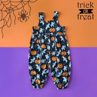 HALLOWEEN GINGERBREAD BLACK JUMPSUIT 100% COTTON PRINTED