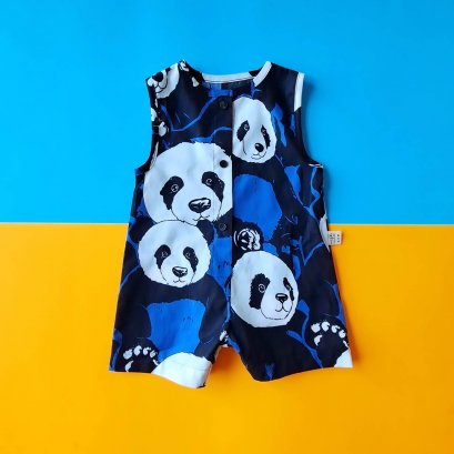 BOYS&GIRLS BLUE PANDA ROMPER 100% PRINTED COTTON