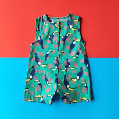 BOYS&GIRLS TUCAN ROMPER GREEN 100% PRINTED COTTON