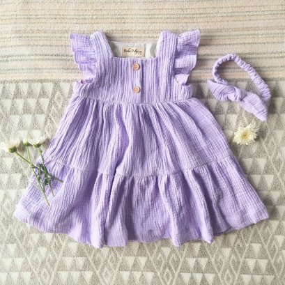 FLUTTER SLEEVES LILAC 100 % COTTON CRINKLE *HEADBAND NOT INCLUDE