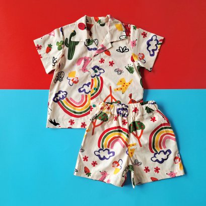 2 PACK BOYS & GIRLS FAIRY SHIRT +ELASTIC WAISTBAND SHORTS  / 100% PRINTED COTTON
