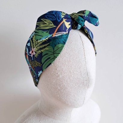 ที่คาดผมเด็ก และ ผู้ใหญ่ แบบยางยืดรอบศรีษะ ยางนิ่มไม่เจ็บศรีษะ / 100% ผ้าคอตตอนพิมพ์ลายป่าสีน้ำเงินเข้ม