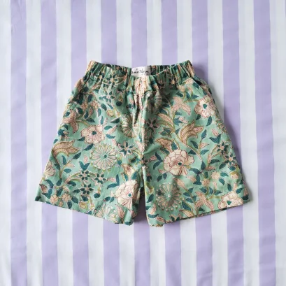 เด็กชาย-หญิง กางเกงเอวยางยืด มีกระเป๋าล้วงข้าง 100% คอตตอน ผ้าพิมพ์มืออินเดีย