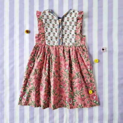 *สินค้าพิเศษผ้ามีจำนวนจำกัด ชุดกระโปรงใส่ได้ทั้งกระดุมหน้า หรือ หลัง 100 % คอตตอน ผ้าพิมพ์มืออินเดียสีชมพู