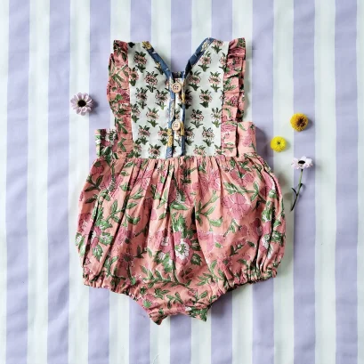 *สินค้าพิเศษผ้ามีจำนวนจำกัด ชุดรอมเปอร์เปิดเป้าเปลี่ยนผ้าอ้อมได้ ใส่ได้ทั้งกระดุมหน้า หรือ หลัง 100 % คอตตอน ผ้าพิมพ์มืออินเดียสีชมพู