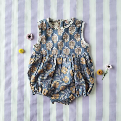 *LIMITED FABRICS -BUTTONS BACK CRAFTED BOHO ROMPER 100% COTTON INDIA HAND BLOCK PRINTED*PRE-ORDER SHIP OUT 16 NOVEMBER