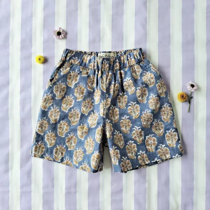 *LIMITED FABRICS-BOYS & GIRLS ELASTIC WAISTBAND CRAFTED BOHO SHORTS WITH DOUBLE FABRICS NOT TOO LIGHT / 100% COTTON INDIA HAND BLOCK PRINTED