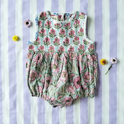 BUTTONS BACK CRAFTED BOHO ROMPER 100% COTTON INDIA HAND BLOCK PRINTED